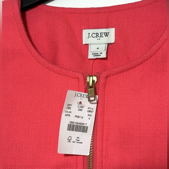 J.Crew Factory Coral Collarless Zip-Front Jacket Size 4 - Picture 4 of 4